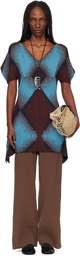 Kiko Kostadinov Brown & Blue Ikat Argyle Jacquard Minidress
