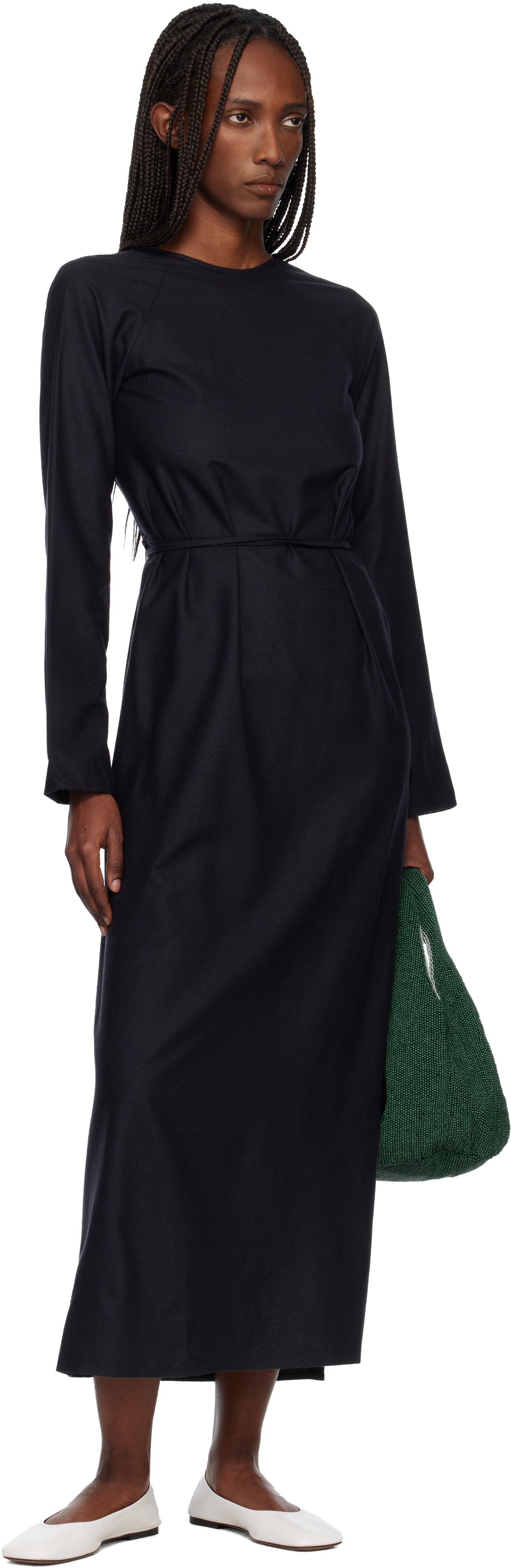 Baserange Black Long-Sleeve Apron Maxi Dress
