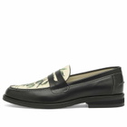 Duke + Dexter Men's Wilde Olive Raffia Penny Loafer in Black/White