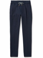 Brunello Cucinelli - Slim-Fit Tapered Linen and Cotton-Blend Drawstring Trousers - Blue