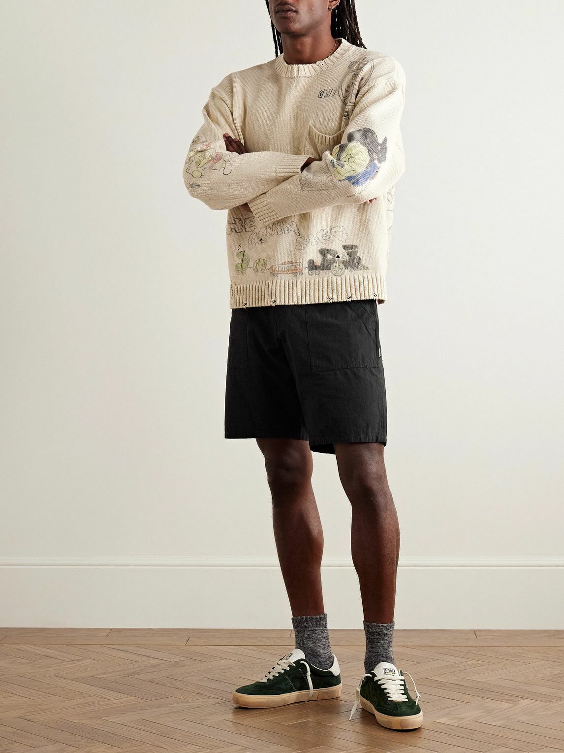 Neighborhood - Baker Straight-Leg Cotton and Linen-Blend Shorts - Black