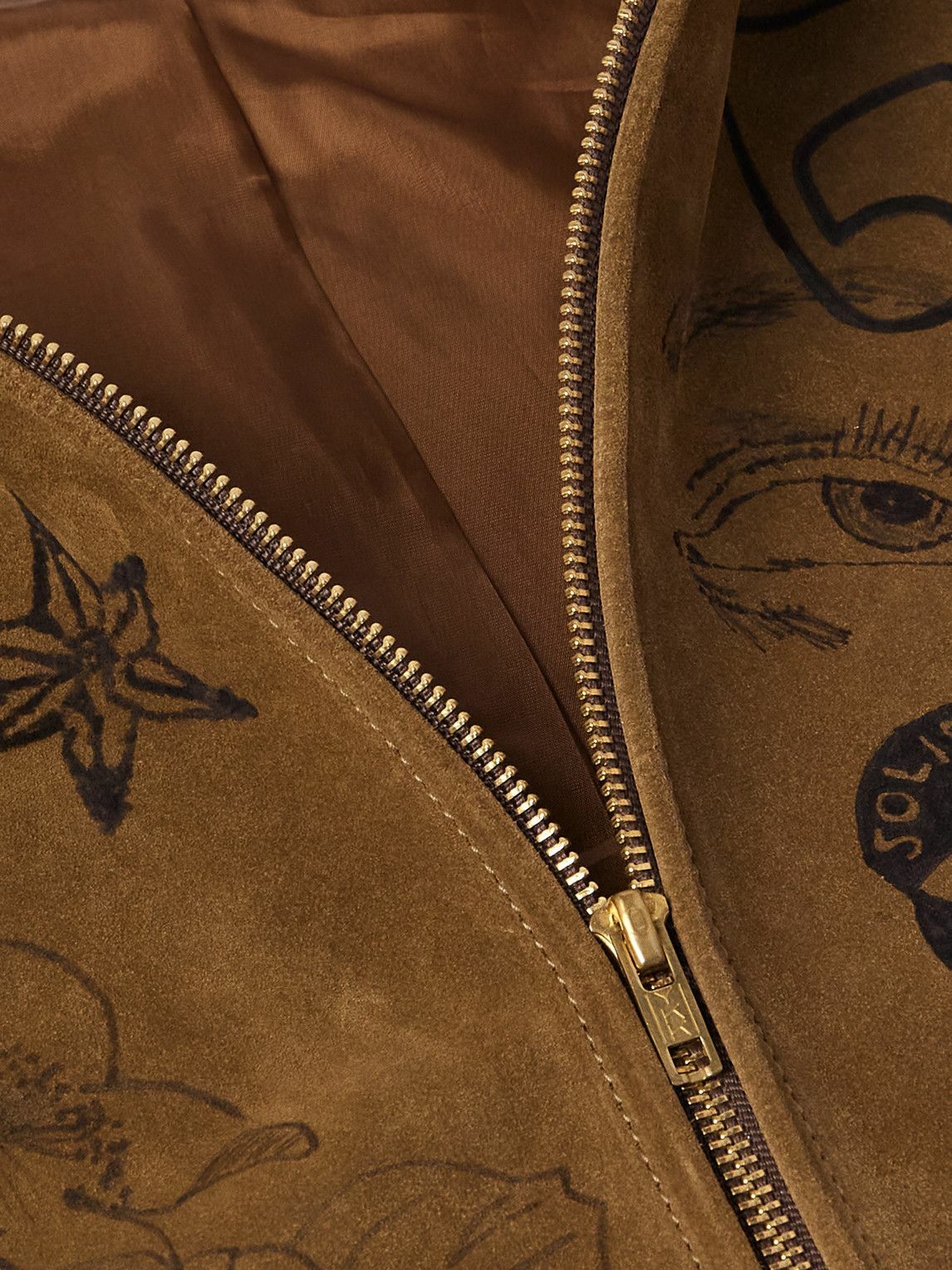 Small Talk - Printed Suede Blouson Jacket - Brown