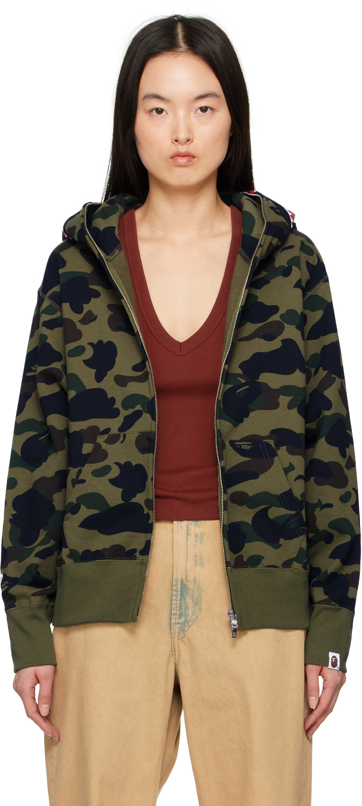BAPE Khaki ABC Camo Shark Full Zip Hoodie A Bathing Ape