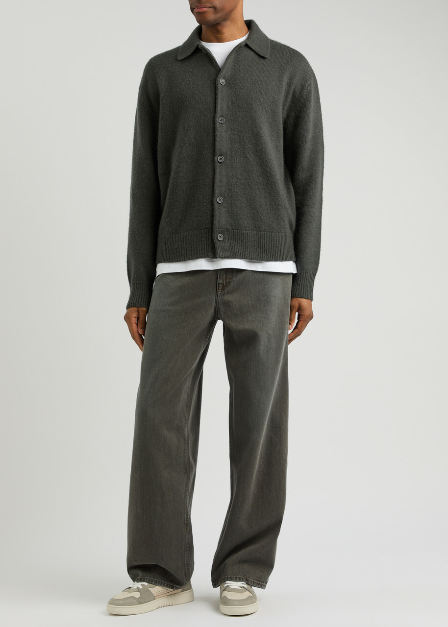 Axel Arigato Ode Collared Wool-blend Cardigan Dark Grey