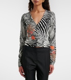 Blumarine Printed ribbed-knit cardigan