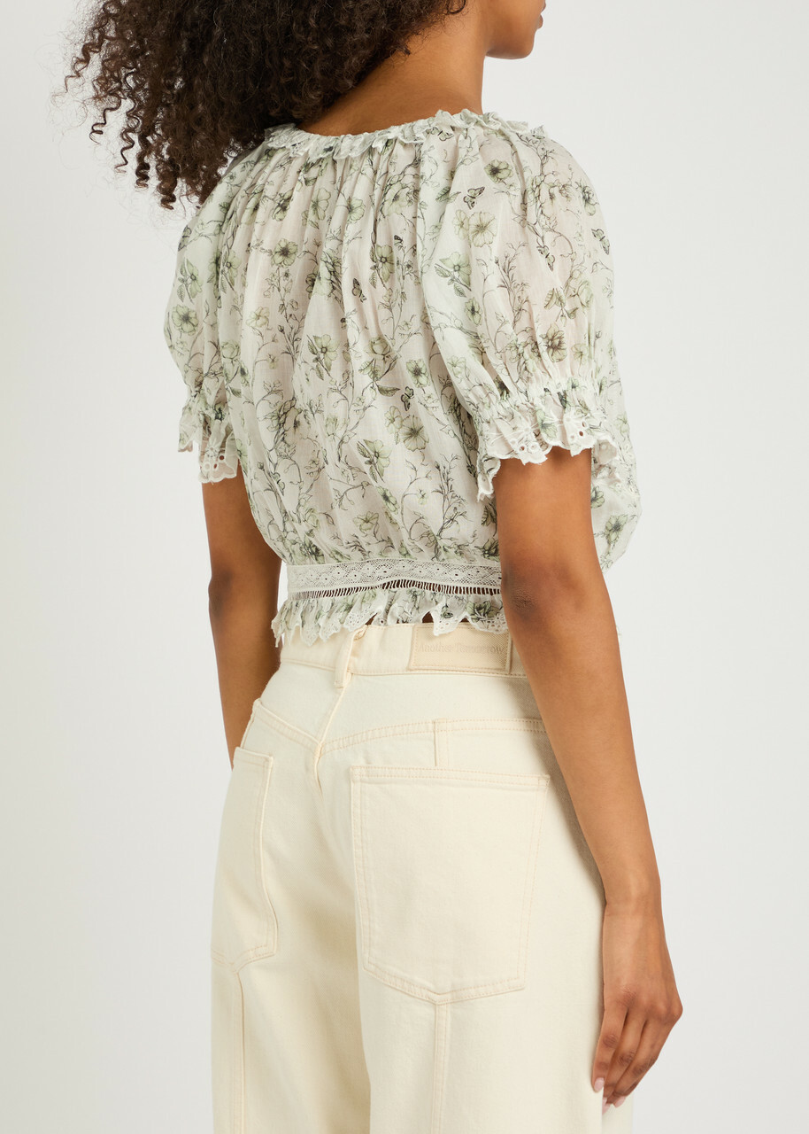 Alice + Olivia Mclaine Floral-print Cotton Blouse Multicoloured