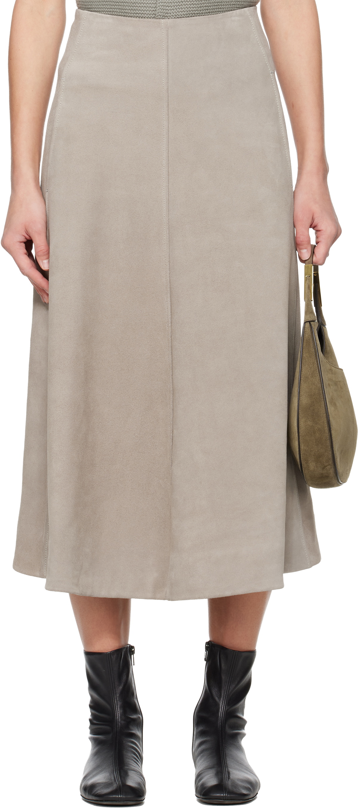 Rier Gray Crust Suede Midi Skirt