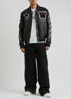 Off-white Logo Leather Varsity Jacket Black