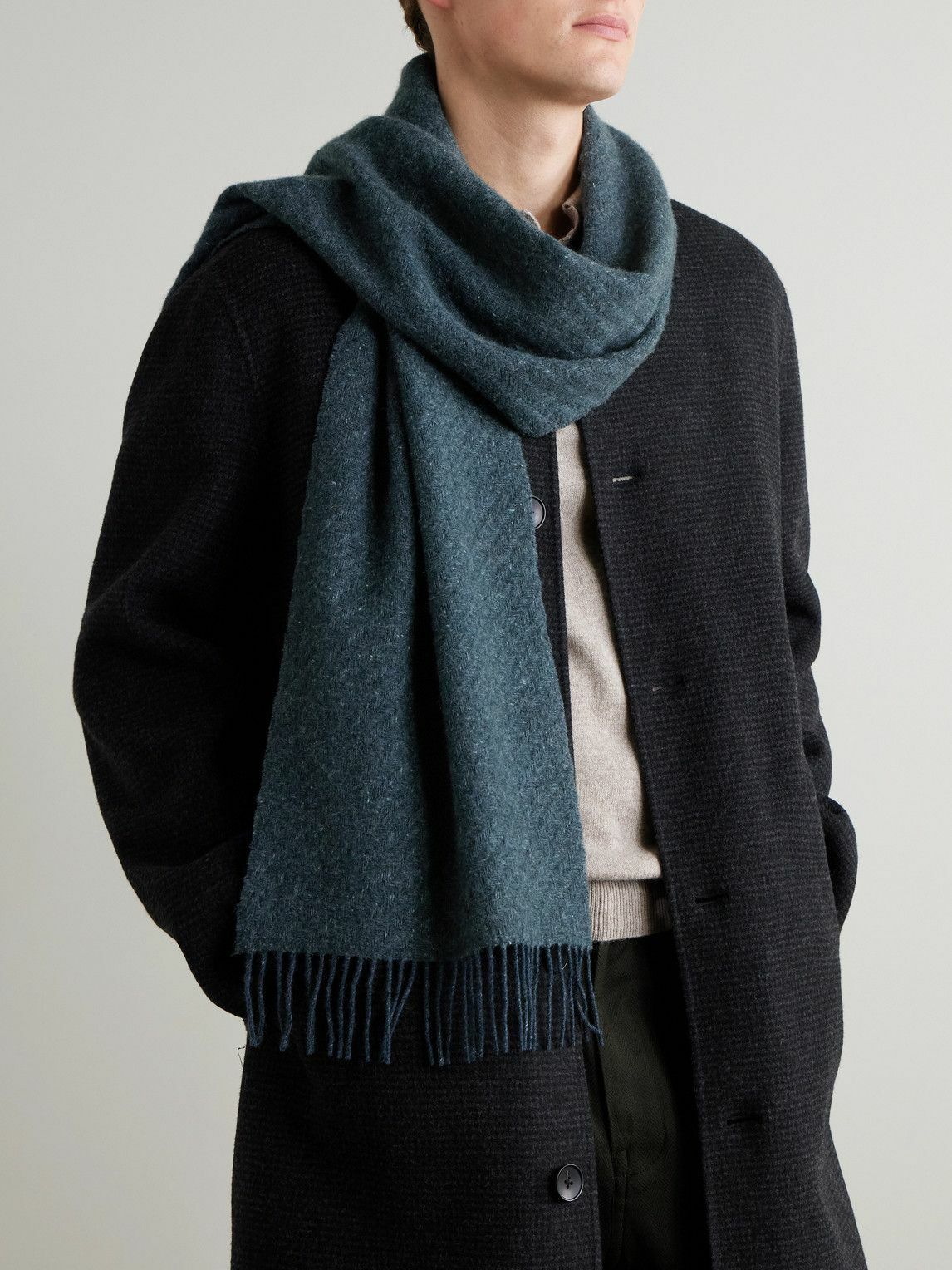 Johnstons of Elgin - Lofty Fringed Cashmere-Herringbone Scarf
