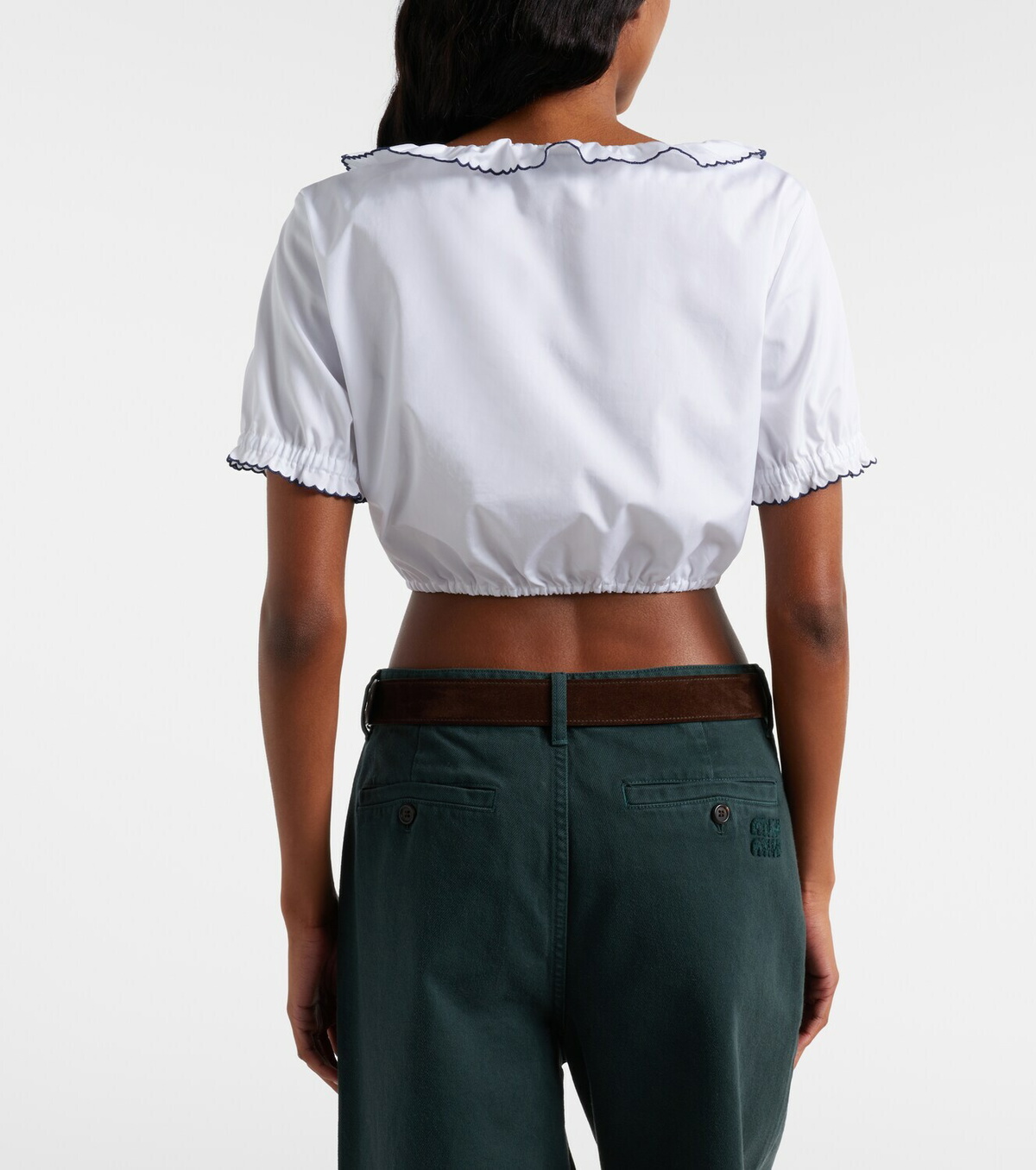 Miu Miu Scalloped cotton poplin crop top