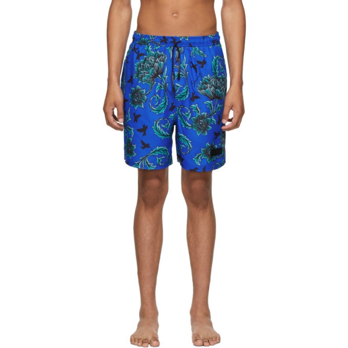 Photo: Givenchy Blue Floral Printed Long Swim Shorts