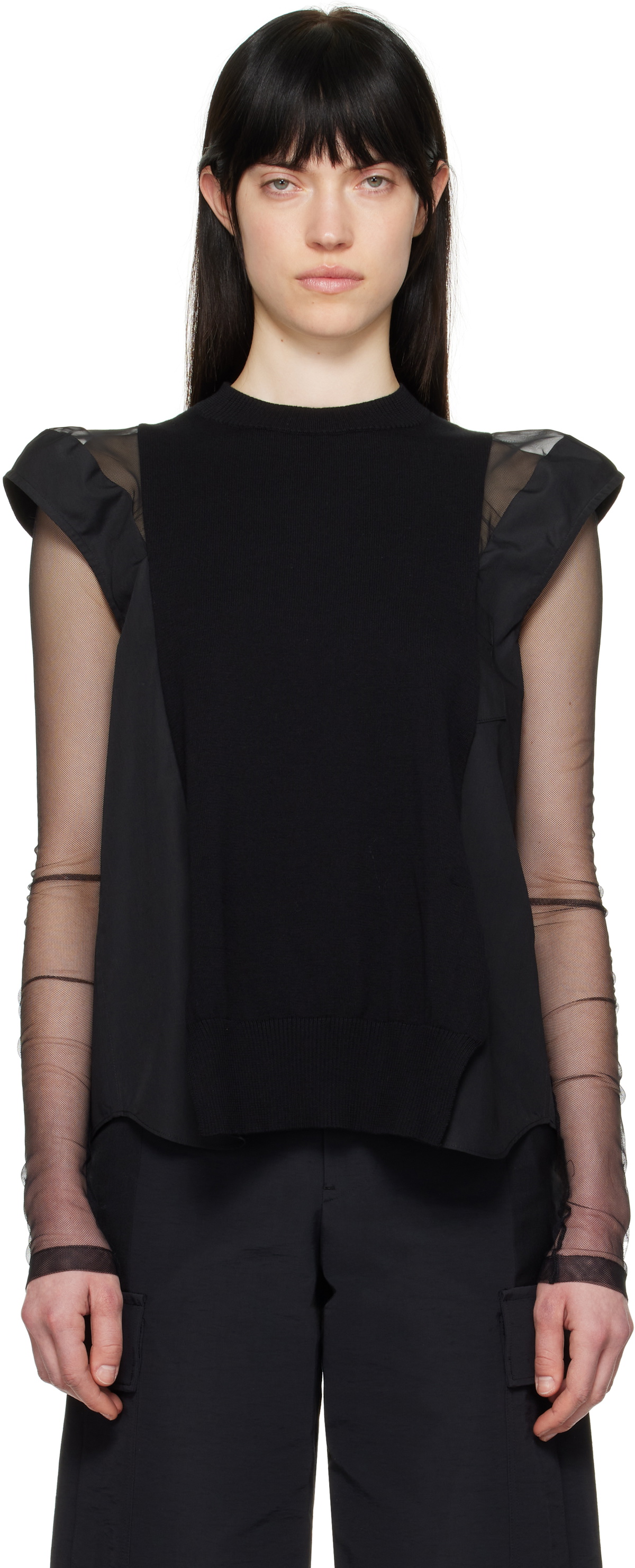 Sacai Cotton Poplin X Knit Cardigan Cardigans 600062812blk main image 0