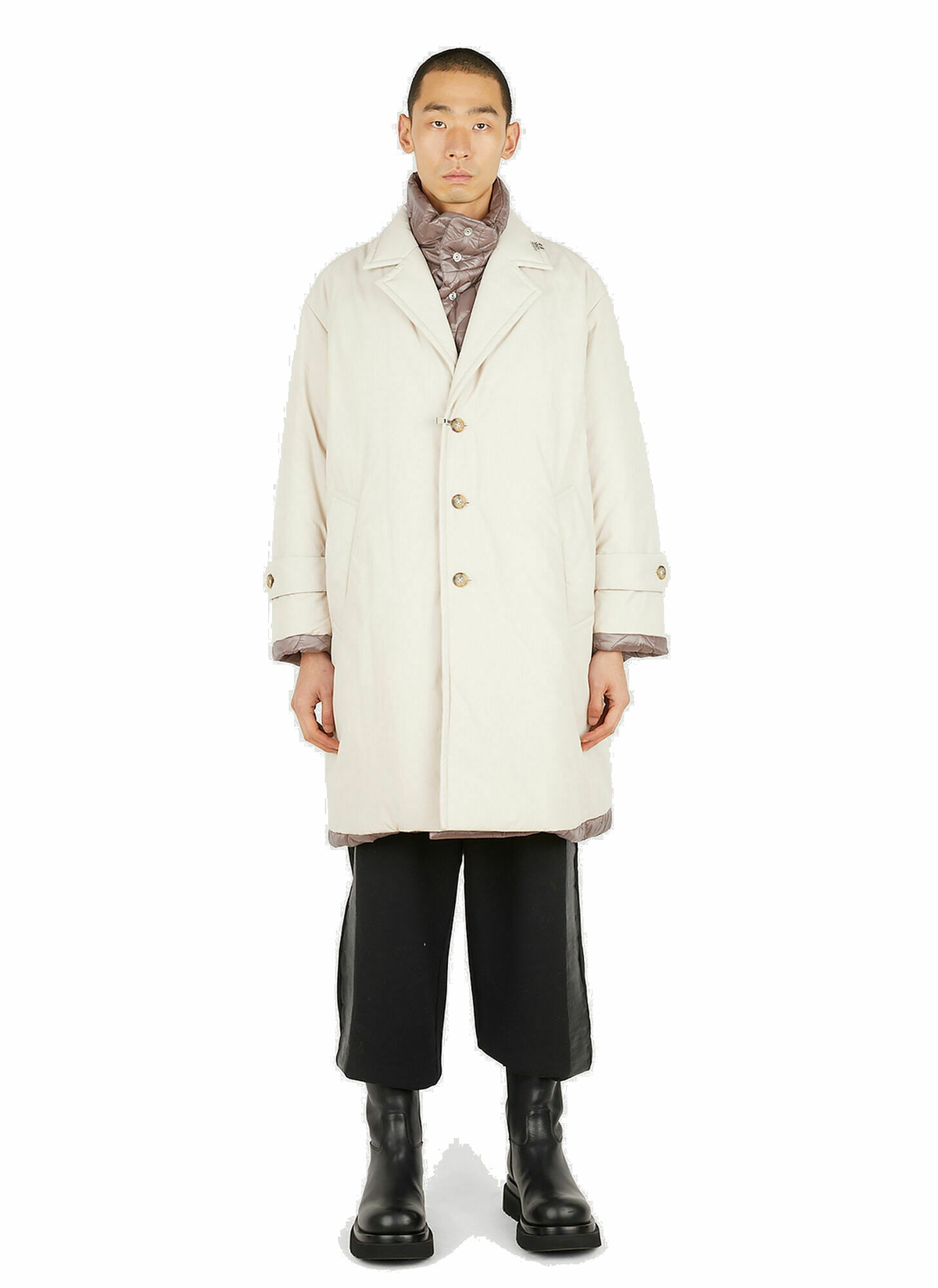 Reversible Quilted Car Coat in Beige Maison MIHARA YASUHIRO