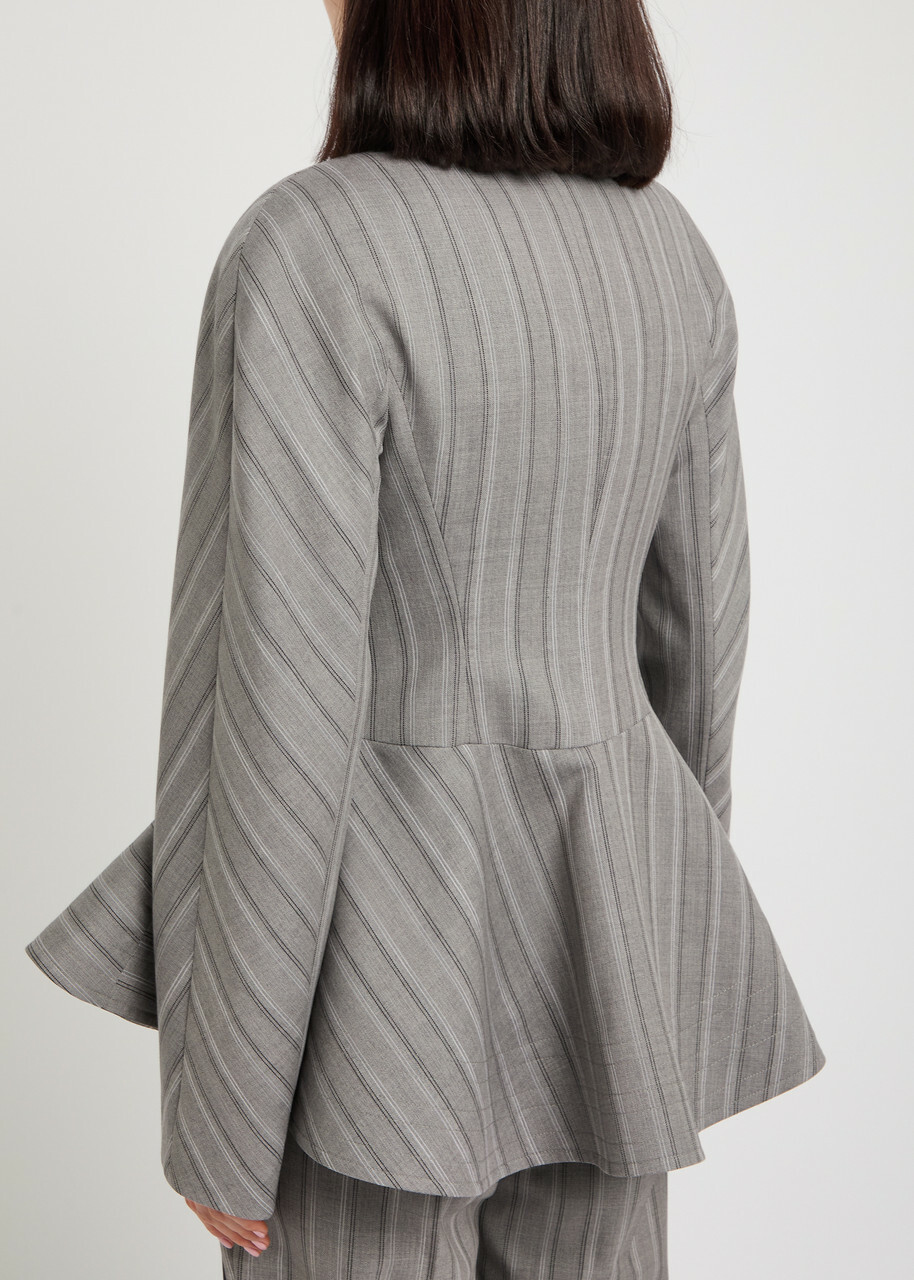 Stella Mccartney Striped Peplum-hem Wool Jacket Grey