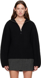 Courrèges Black Ribbed Wool Trucker Sweater