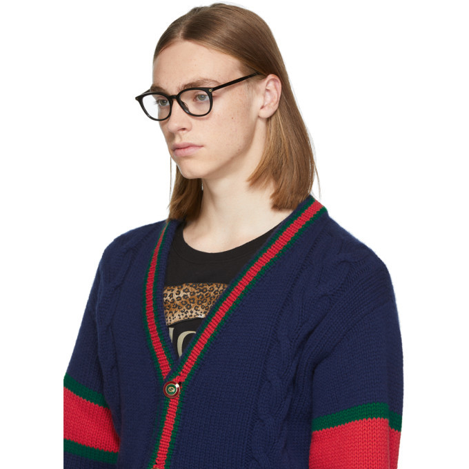 Gucci Black Oval Bee Glasses