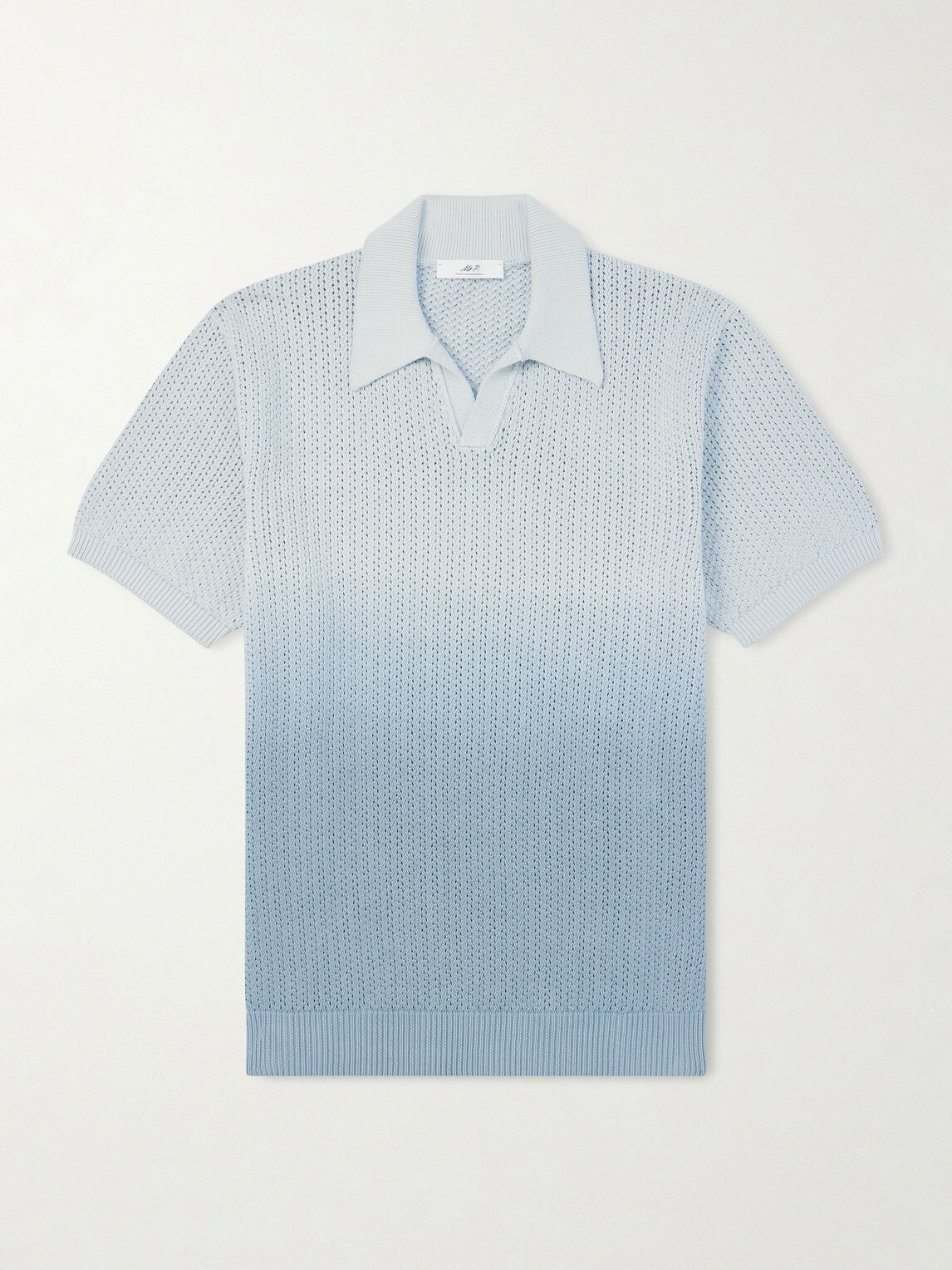 Mr P. - Open-Collar Knitted Organic Cotton Polo Shirt - Blue