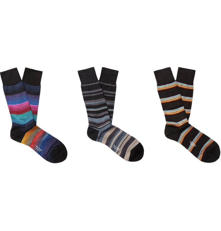 Photo: Paul Smith - Three-Pack Striped Cotton-Blend Socks - Multi