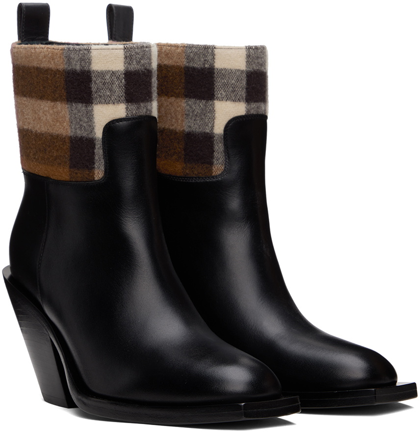Burberry Black Check Panel Boots Burberry
