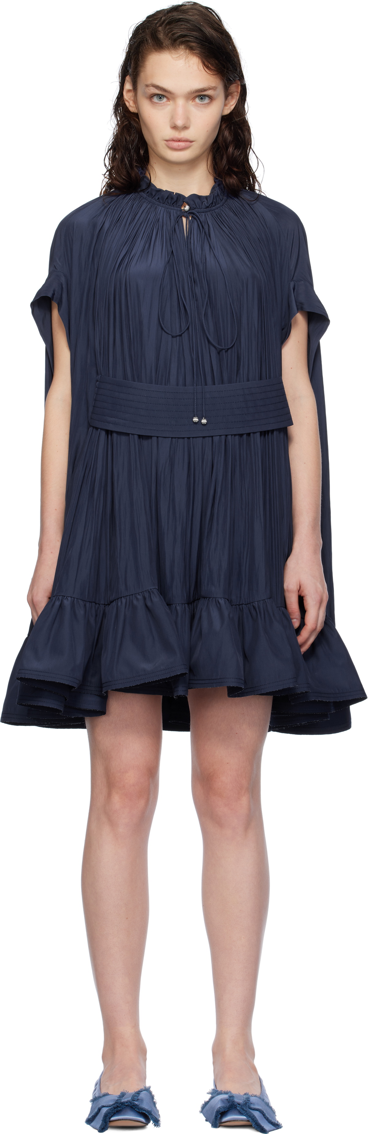 ワンピース LANVIN PLEATED MINI DRESS LANVIN - Pleated Mini Dress W/ Ruffles Lanvin