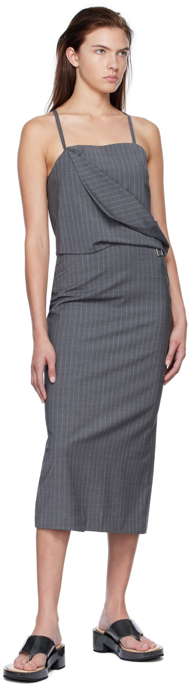 LOW CLASSIC Gray Striped Midi Dress Low Classic