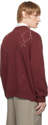 Youth Burgundy Argyle Punching Knit Cardigan