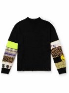 KAPITAL - Distressed Patchwork Jacquard-Knit Sweater - Black