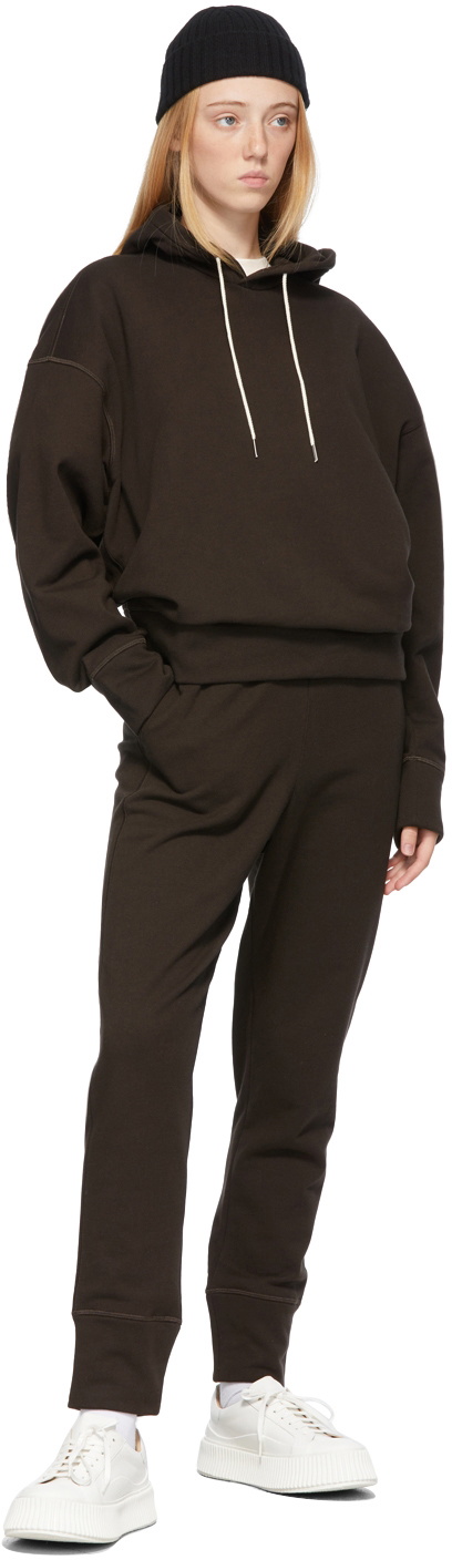 Jil Sander Brown Embroidered Logo Hoodie