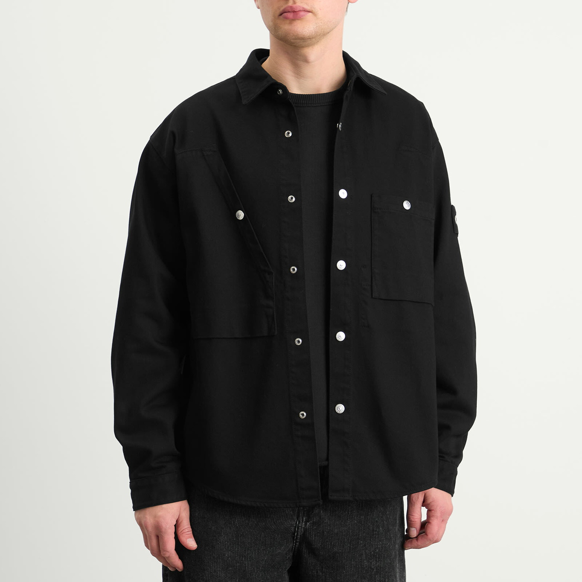 Stone Island Men's Bull Denim-TC Overshirt in Black Stone Island