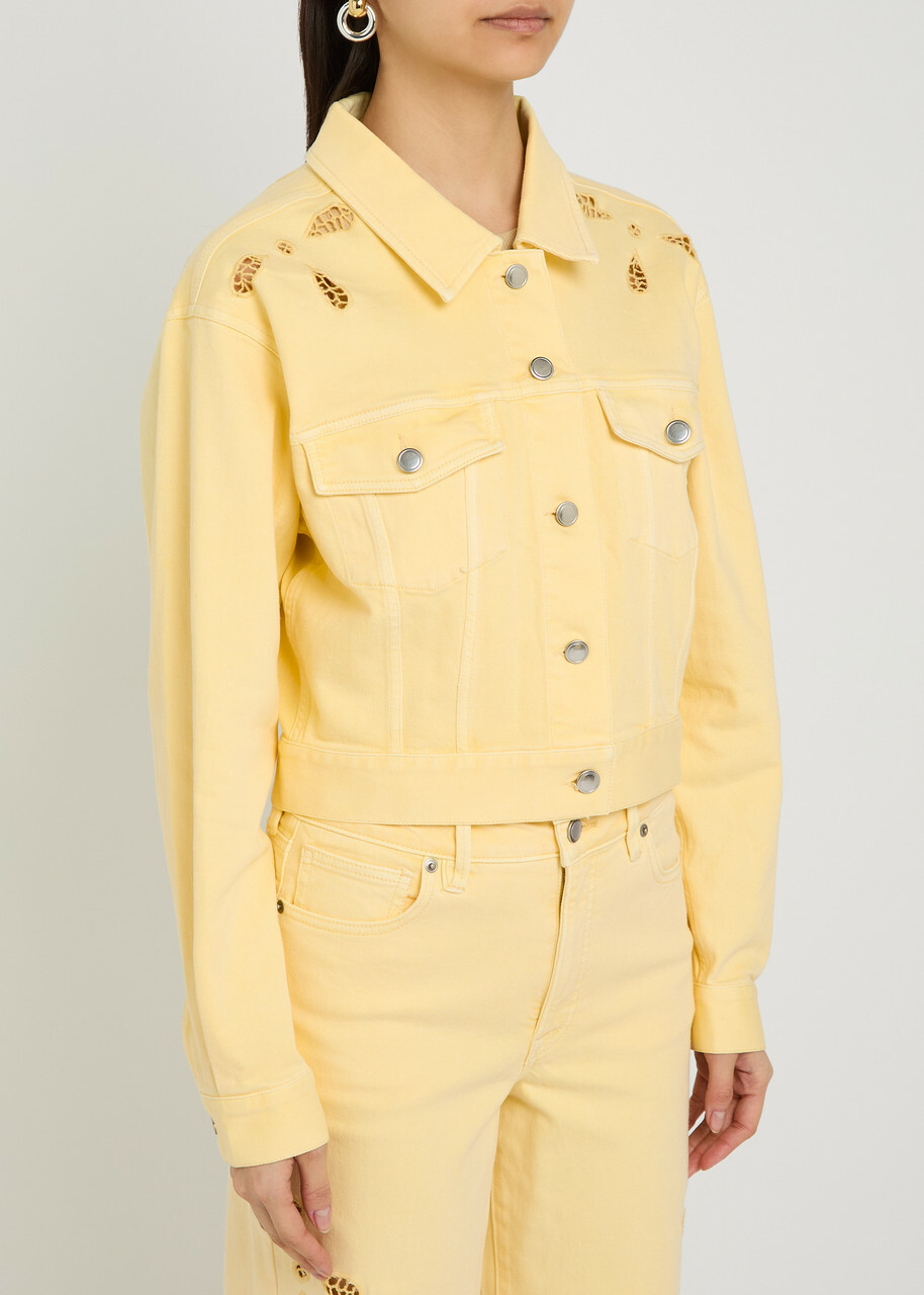 Good American Essential Cut-out Stretch-denim Jacket Yellow