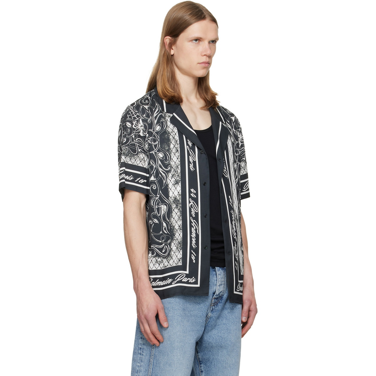 BALMAIN Gray Printed Foulard Pyjama Shirt
