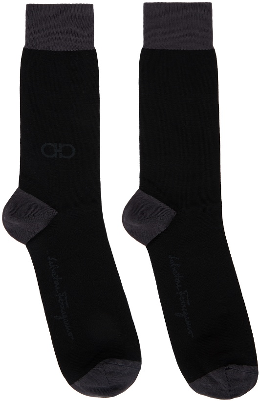Photo: Ferragamo Black & Gray Gancini Socks