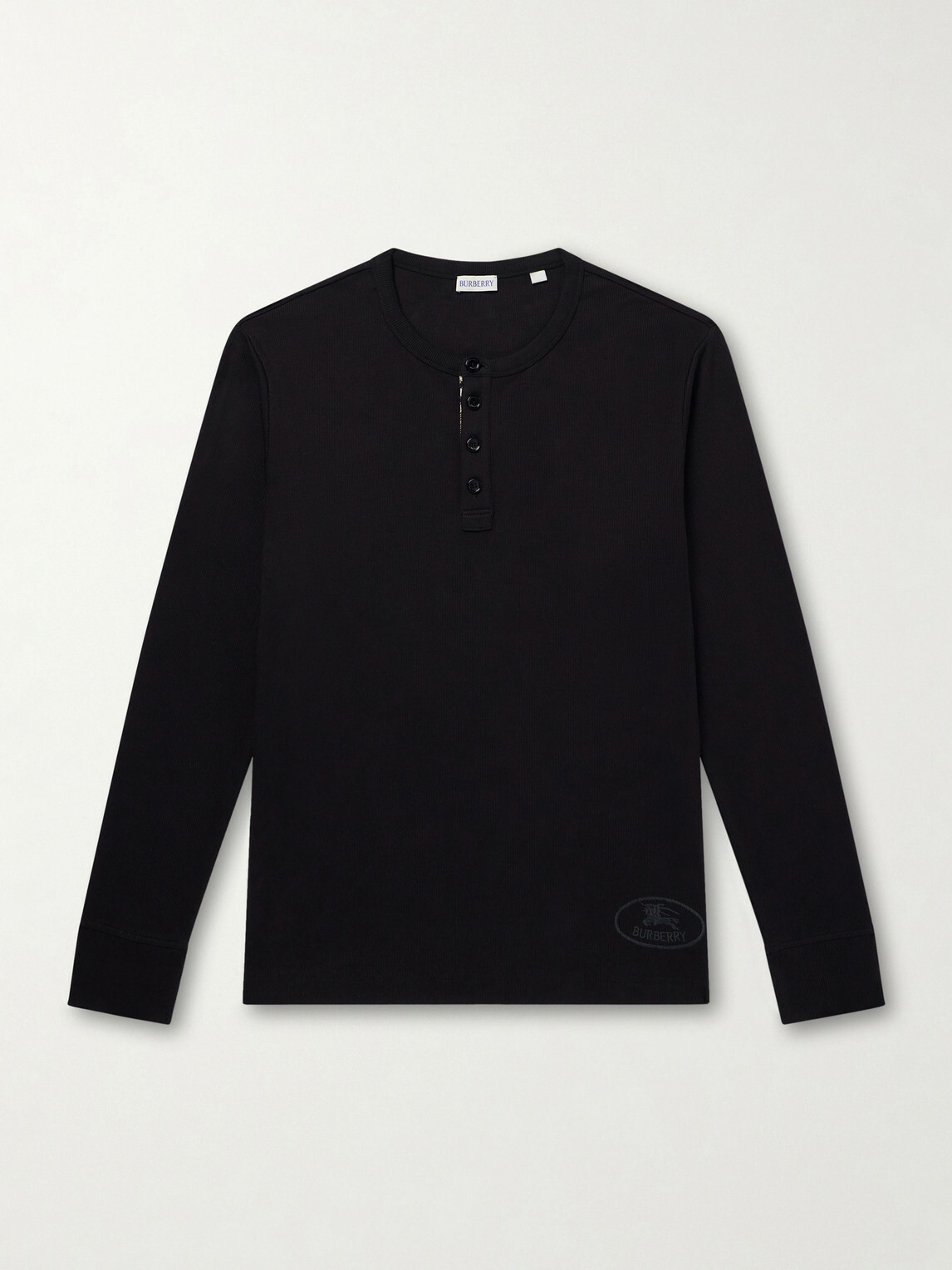 Burberry - Logo-Embroidered Ribbed Cotton-Blend Jersey T-Shirt - Black