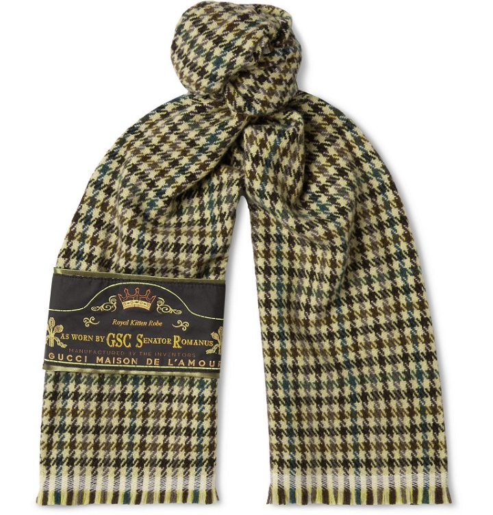 Photo: Gucci - Embellished Fringed Houndstooth Wool and Cashmere-Blend Scarf - Yellow