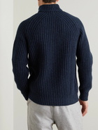 Drake's - Ribbed Wool Rollneck Sweater - Blue