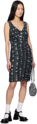 Anna Sui Black Rosetti Mesh Ruched Tie Midi Dress