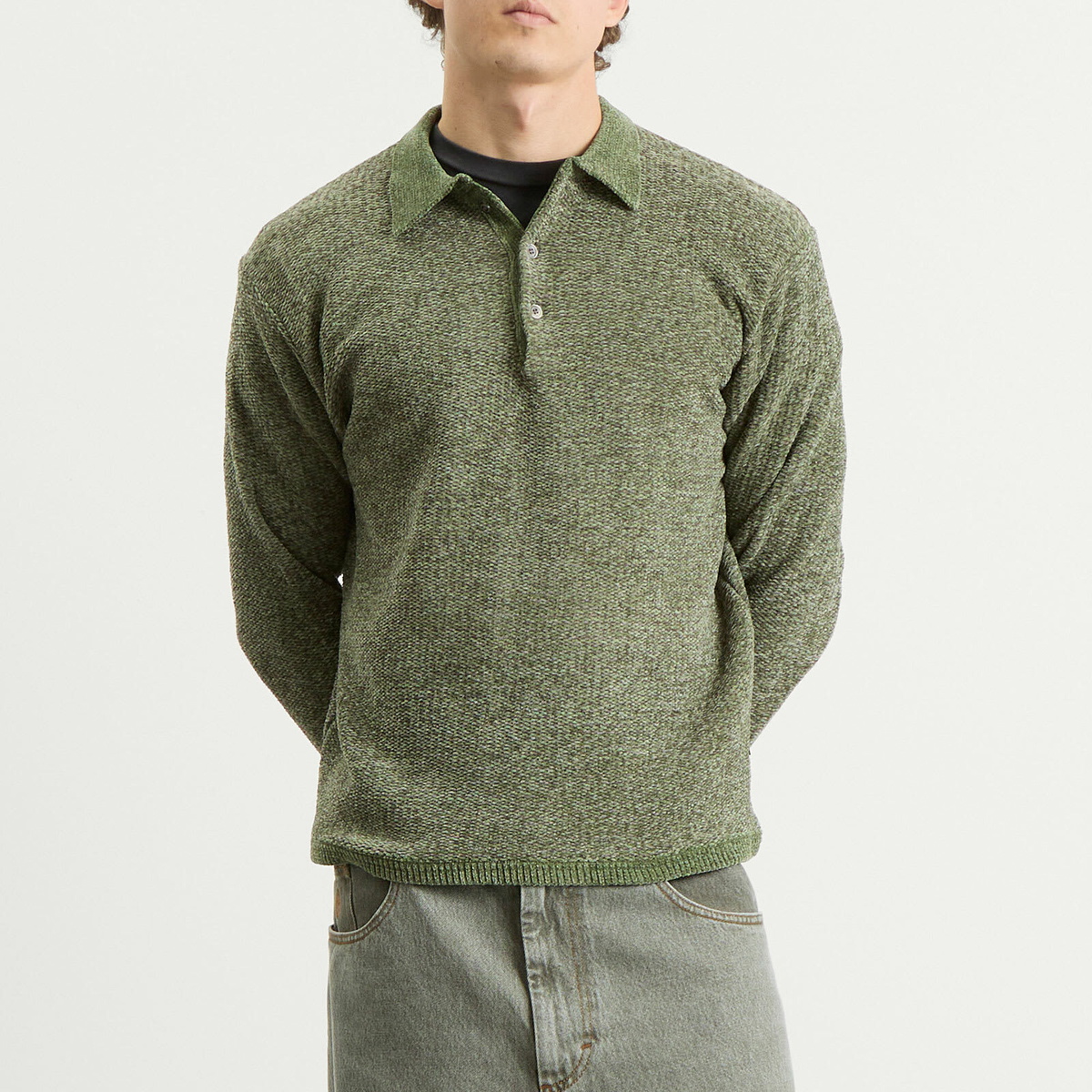 thisisneverthat Men's Velvet Knit Polo in Green