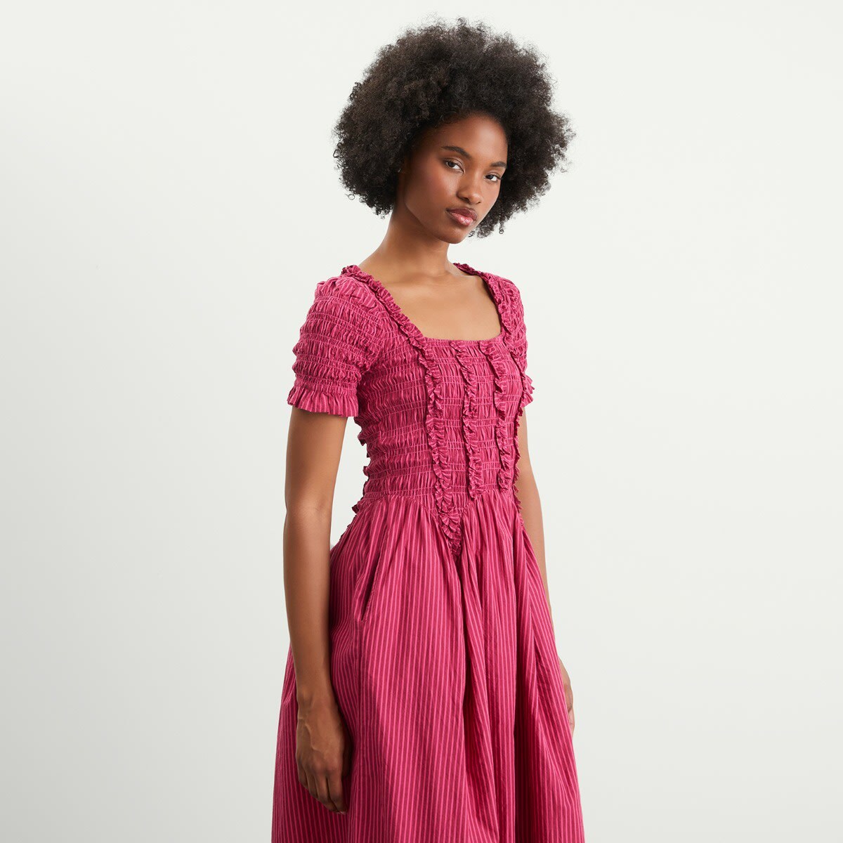 Damson Madder Women's Raphaela Ruffle Midi Dress in Berry