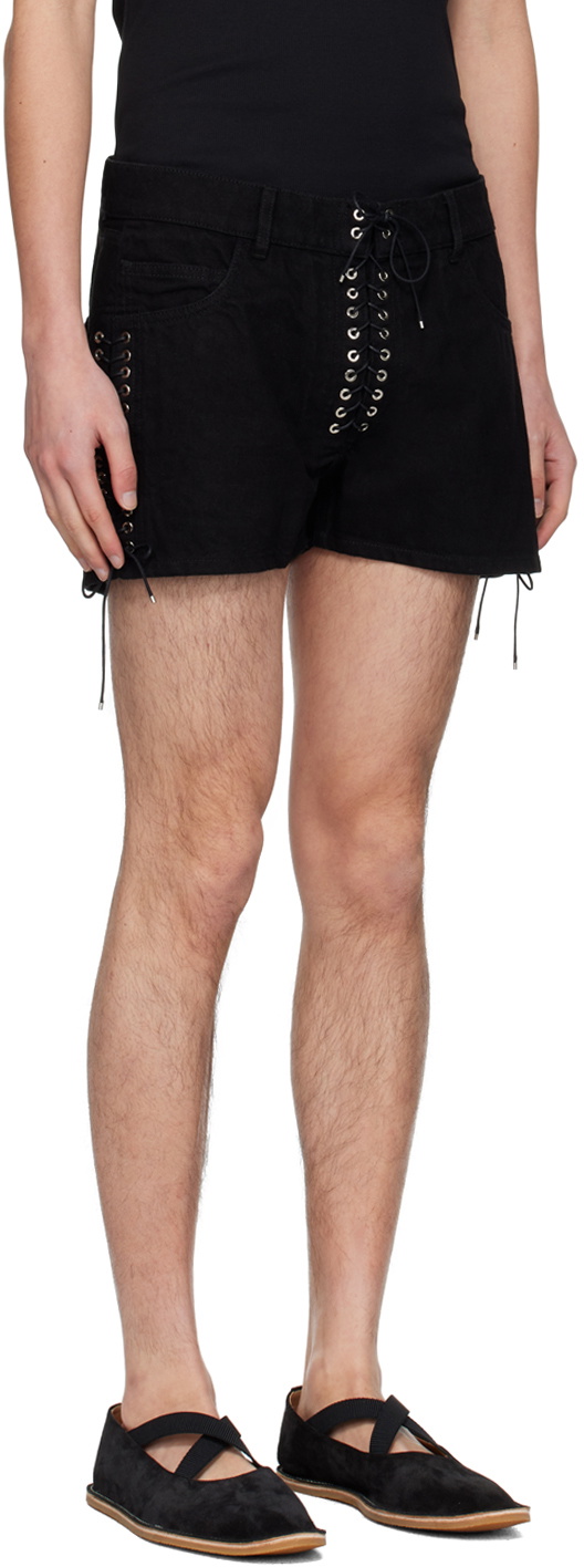 Ludovic de Saint Sernin Black Lace Up Denim Shorts