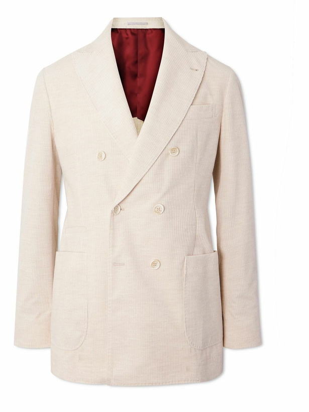 Photo: Brunello Cucinelli - Double-Breasted Cotton and Cashmere-Blend Corduroy Blazer - Neutrals