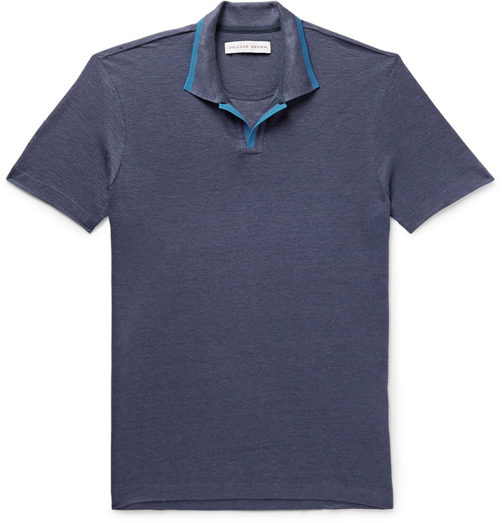 Photo: Orlebar Brown - Felix Slim-Fit Contrast-Tipped Linen-Piqué Polo Shirt - Blue