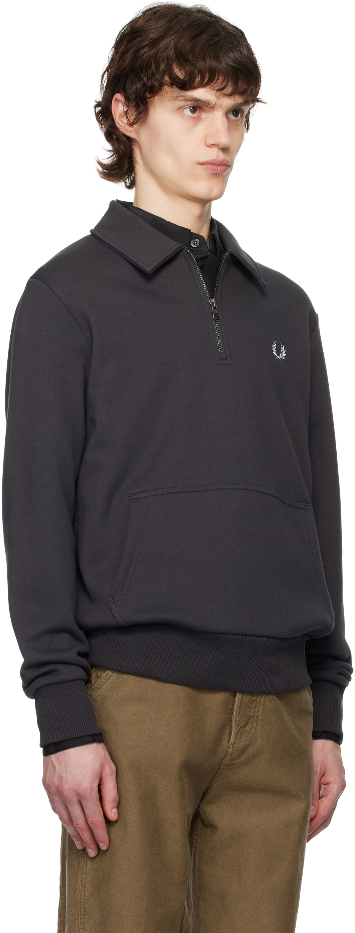 Fred Perry Gray Half-Zip Fleece Back Sweatshirt