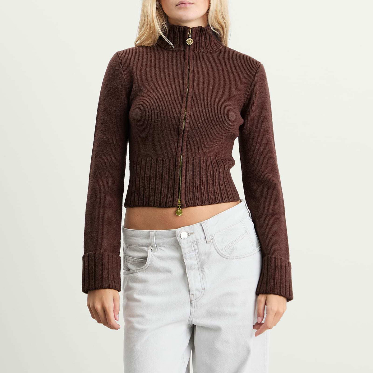 House Of Sunny Women's Chunky Rib Peggy Cardigan in Rosewood Brown