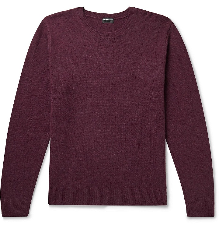 Photo: CLUB MONACO - Ribbed Mélange Wool and Cashmere-Blend Sweater - Burgundy