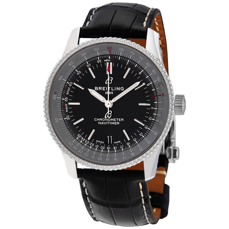 Breitling Navitimer Automatic 38 mm Black Dial Black Leather 5.3 -6.3 Inches Watch A17325241B1P2