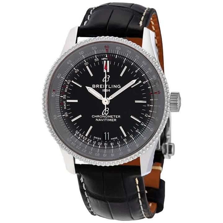 Photo: Breitling Navitimer Automatic 38 mm Black Dial Black Leather 5.3 -6.3 Inches Watch A17325241B1P2