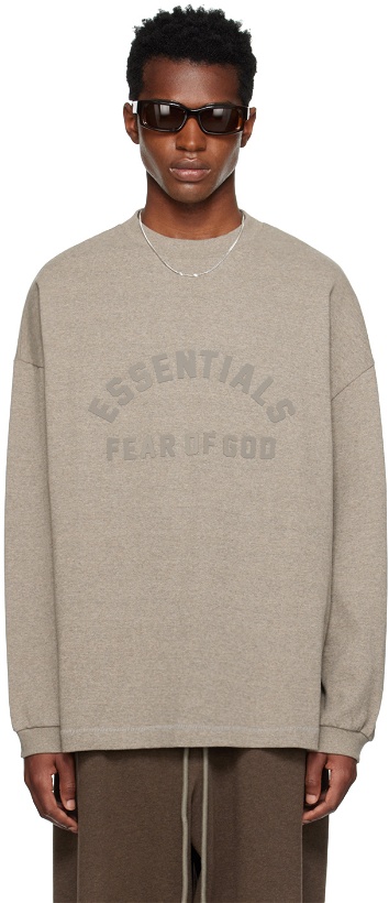Photo: Fear of God ESSENTIALS Gray Crewneck Long Sleeve T-Shirt