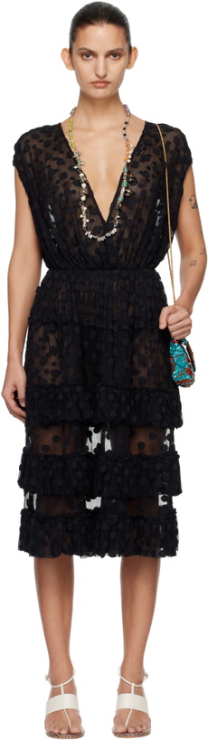 Photo: Dries Van Noten Black Ruffled Mesh Midi Dress
