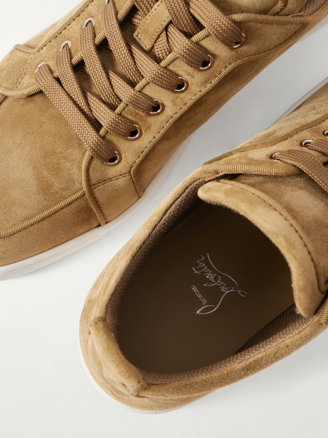 Christian Louboutin - Rantulow Orlato Grosgrain-Trimmed Suede Sneakers - Brown