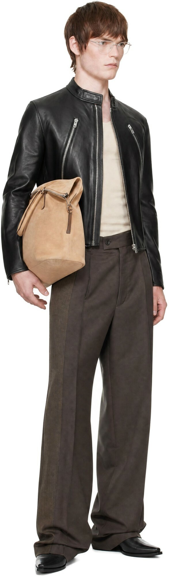 Maison Margiela Taupe Two-Tone Wool Trousers